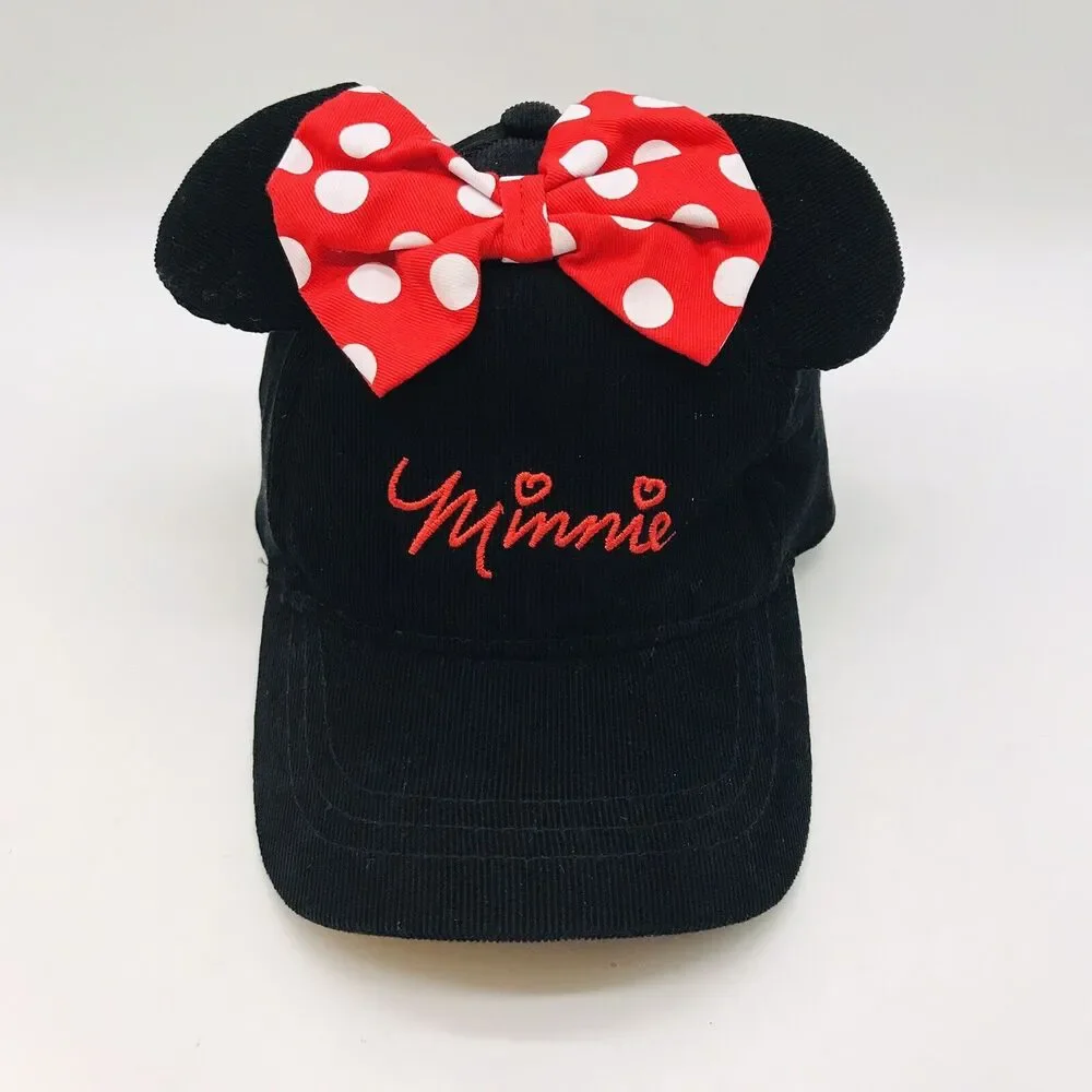 Disney Minnie Mouse Ball Cap Berkshire Fashions Black Corduroy Hat with Ears Bow
